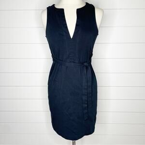 J.Crew Lilah Cotton V-Neck Tie Waist Sleeveless Dress Black Size Small